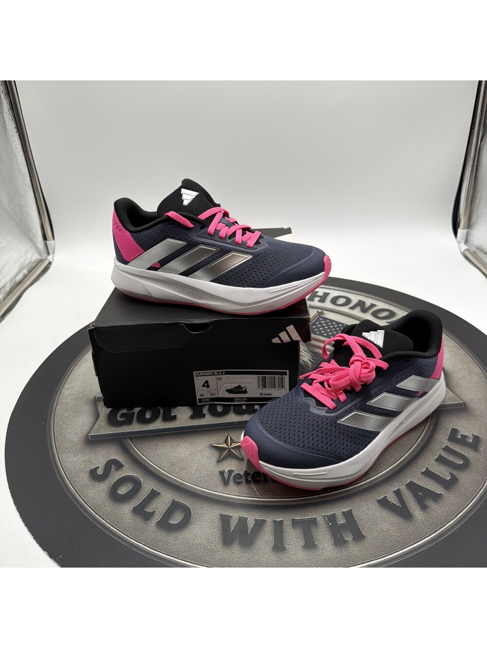 Adidas Duramo SL2 J Running Shoes Youth 4 Navy Pink JQ3019 New Sneakers